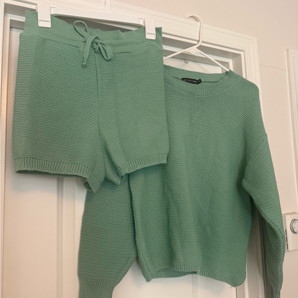 Green Knit Sweater and Shorts Set